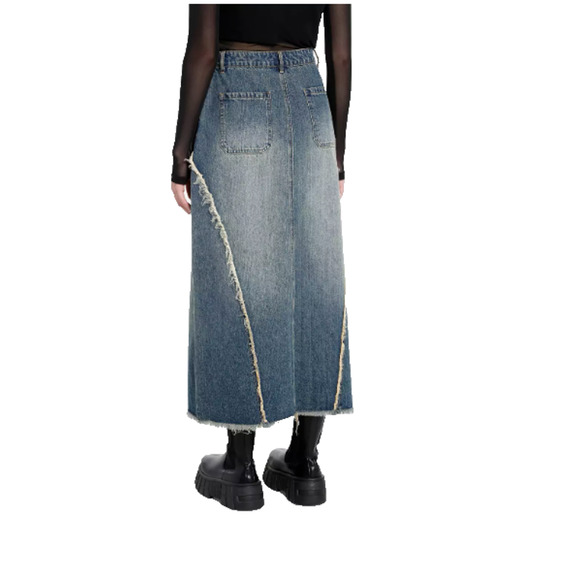 Hot Topic Skirt Juniors XS Social Collision Frayed Star Denim Maxi Pockets‎ NWT - Picture 7 of 10